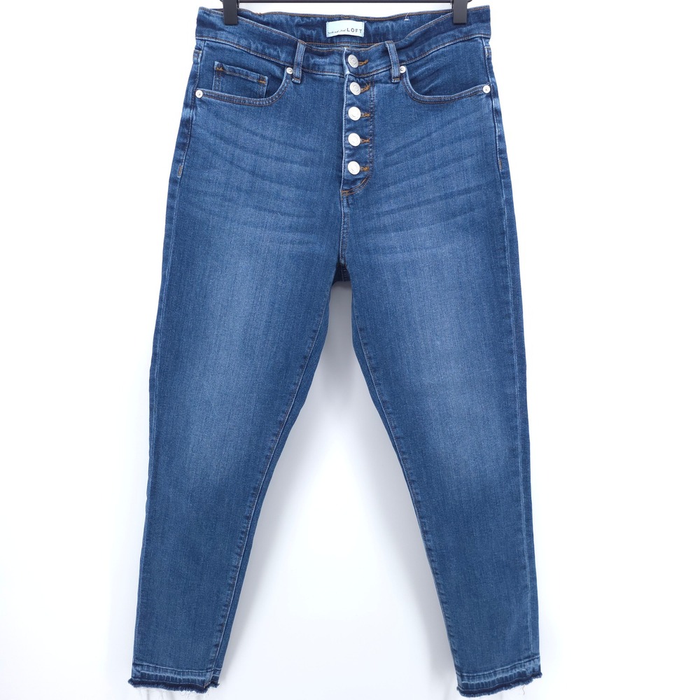 LOFT Women Jeans The Skinny 28/6 Blue High Rise Button Fly Raw Hem